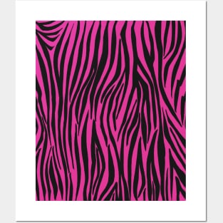 Hot Pink and Black Zebra Print Stripes Posters and Art